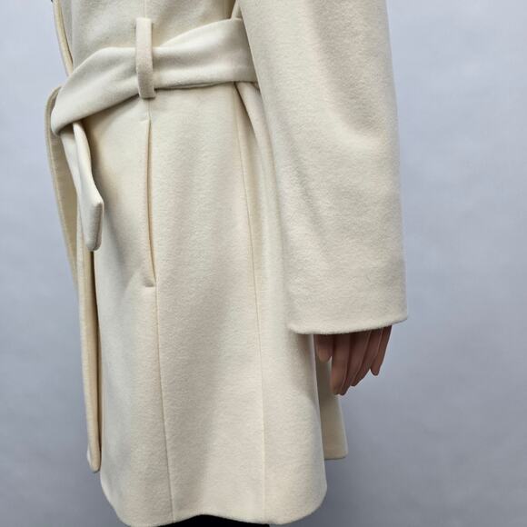 NWOT ZARA Basic Coat Peacoat Women S Cream/ Ivory Wool Belted Shawl Stand Collar - Picture 6 of 12